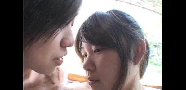  Subtitled Japanese lesbians foreplay in outdoors onsen bath